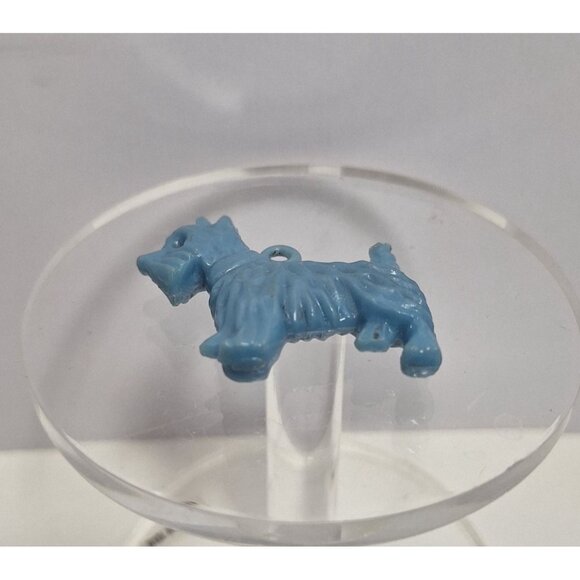 Blue Plastic Terrier Dog Vintage Charm Pendant Jewelry W Collar Scottish Westie - Picture 5 of 12